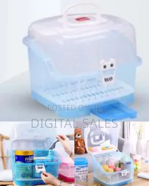 Portable Baby Bottle Drying Rack Torage Box With Anti-dust Cover, Blue
