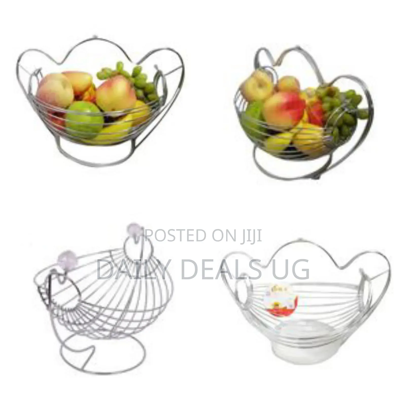 Metallic Fruit Storage Hanging Basket Holder Rack- Silver