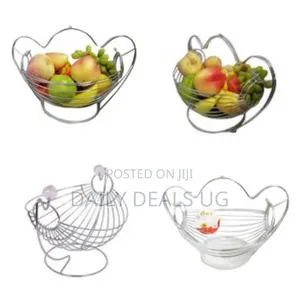 Metallic Fruit Storage Hanging Basket Holder Rack- Silver