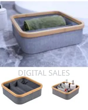 Bamboo Rim Canvas Fabric Storage Box Wardrobe Organiser Drawer