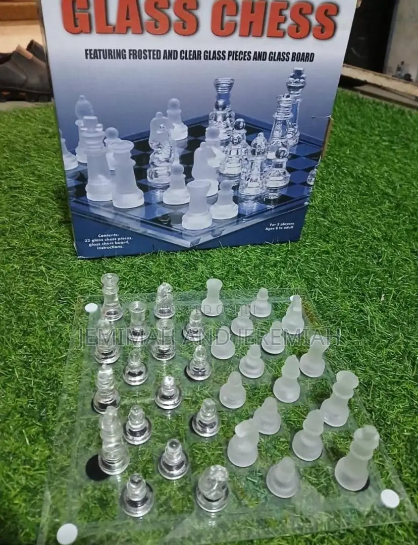 Frosted Chess Pawns And Glass Board/ Glass Chess