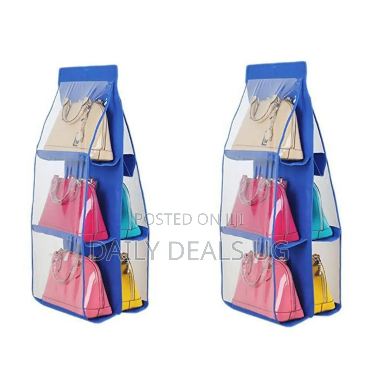 6 Pockets Hanging Handbag Purse Organizer Wardrobe,Blue
