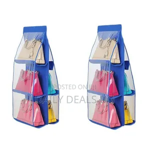 6 Pockets Hanging Handbag Purse Organizer Wardrobe,Blue