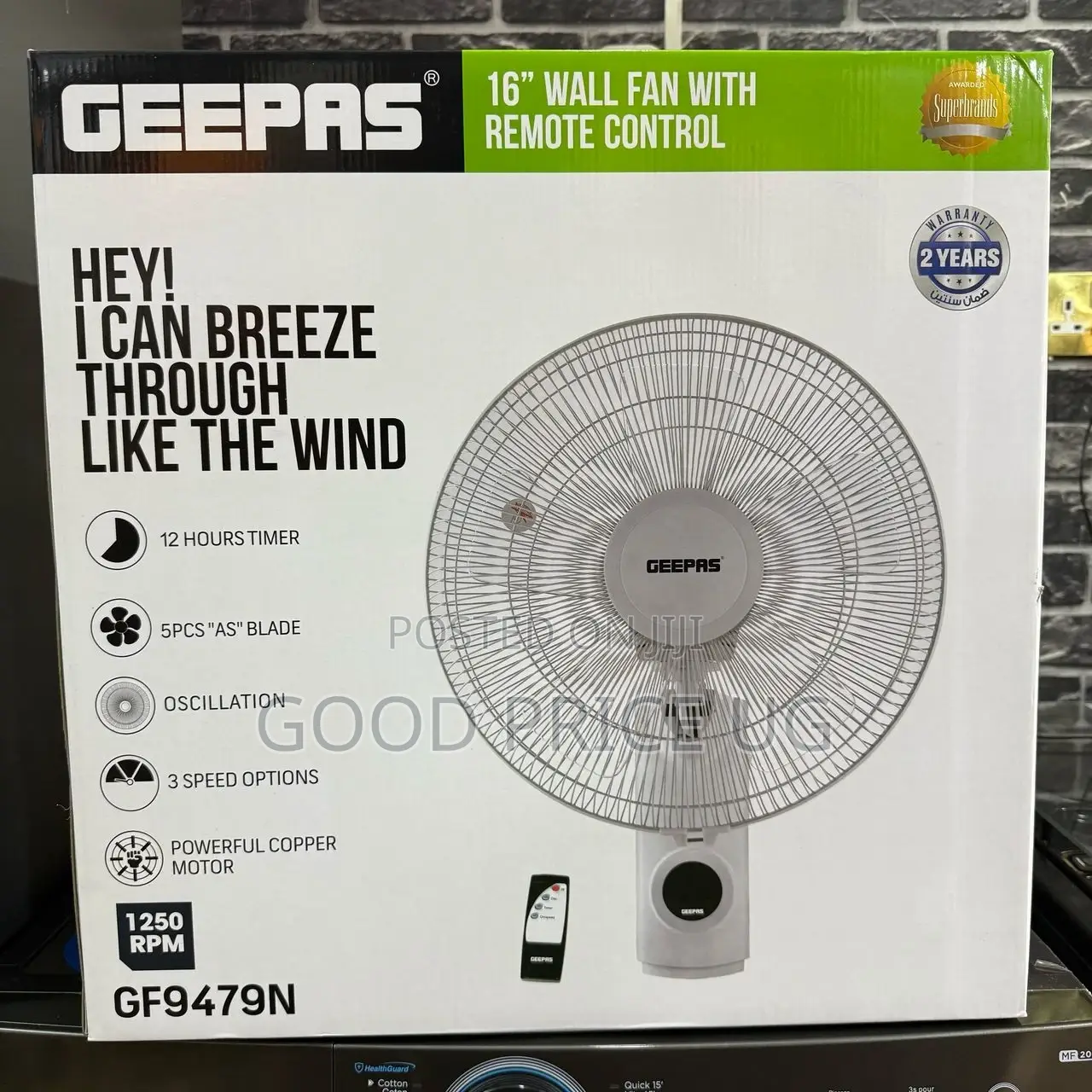 Geepas Wall Fan With Remote 1250rpm