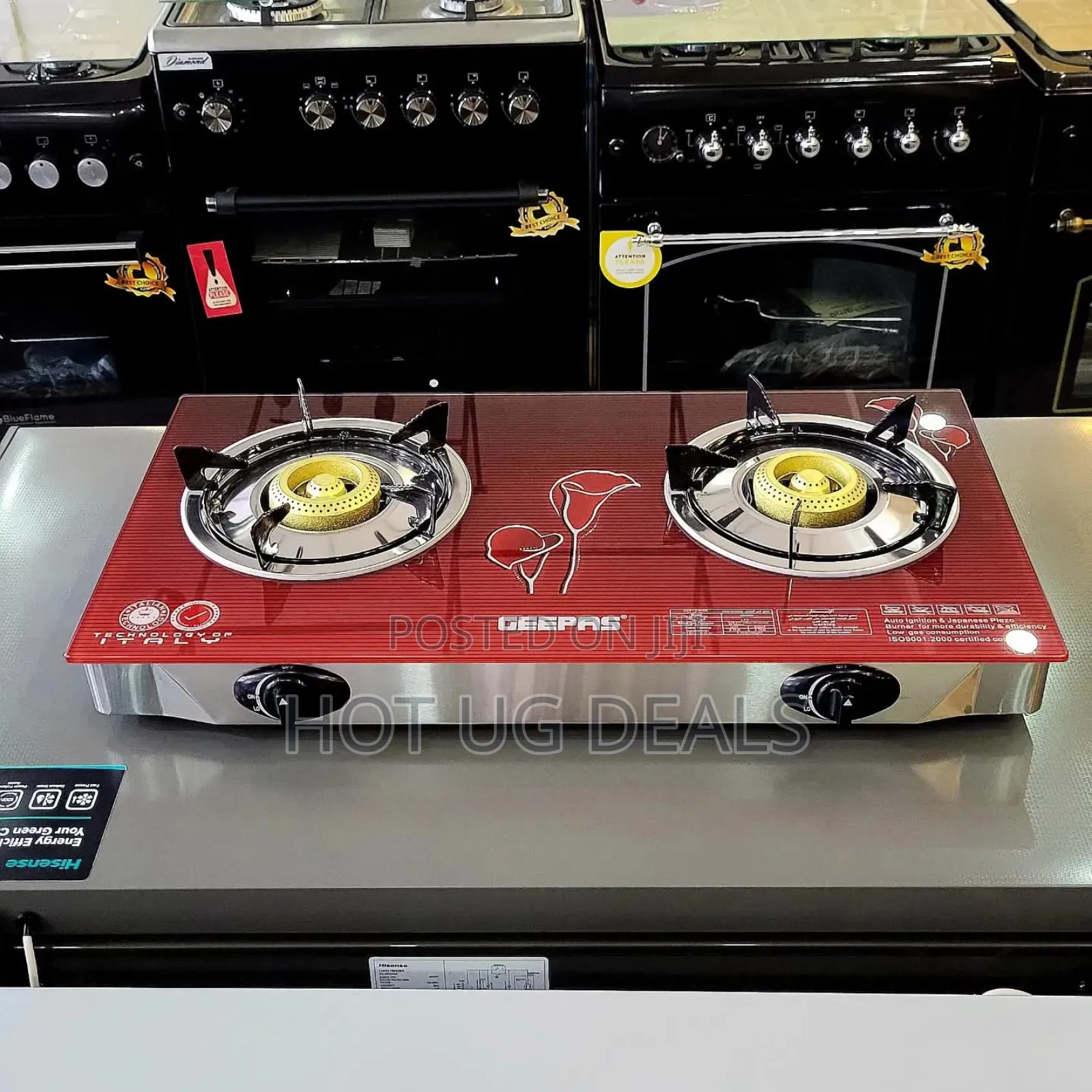 Geepas Gas Cooker, 2 Burner Glass Top Gas Stove  Auto Ignition