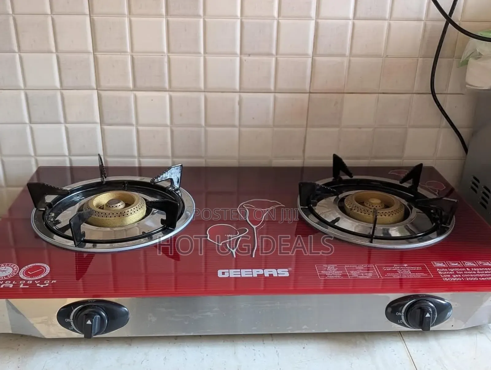 Geepas Gas Cooker, 2 Burner Glass Top Gas Stove  Auto Ignition