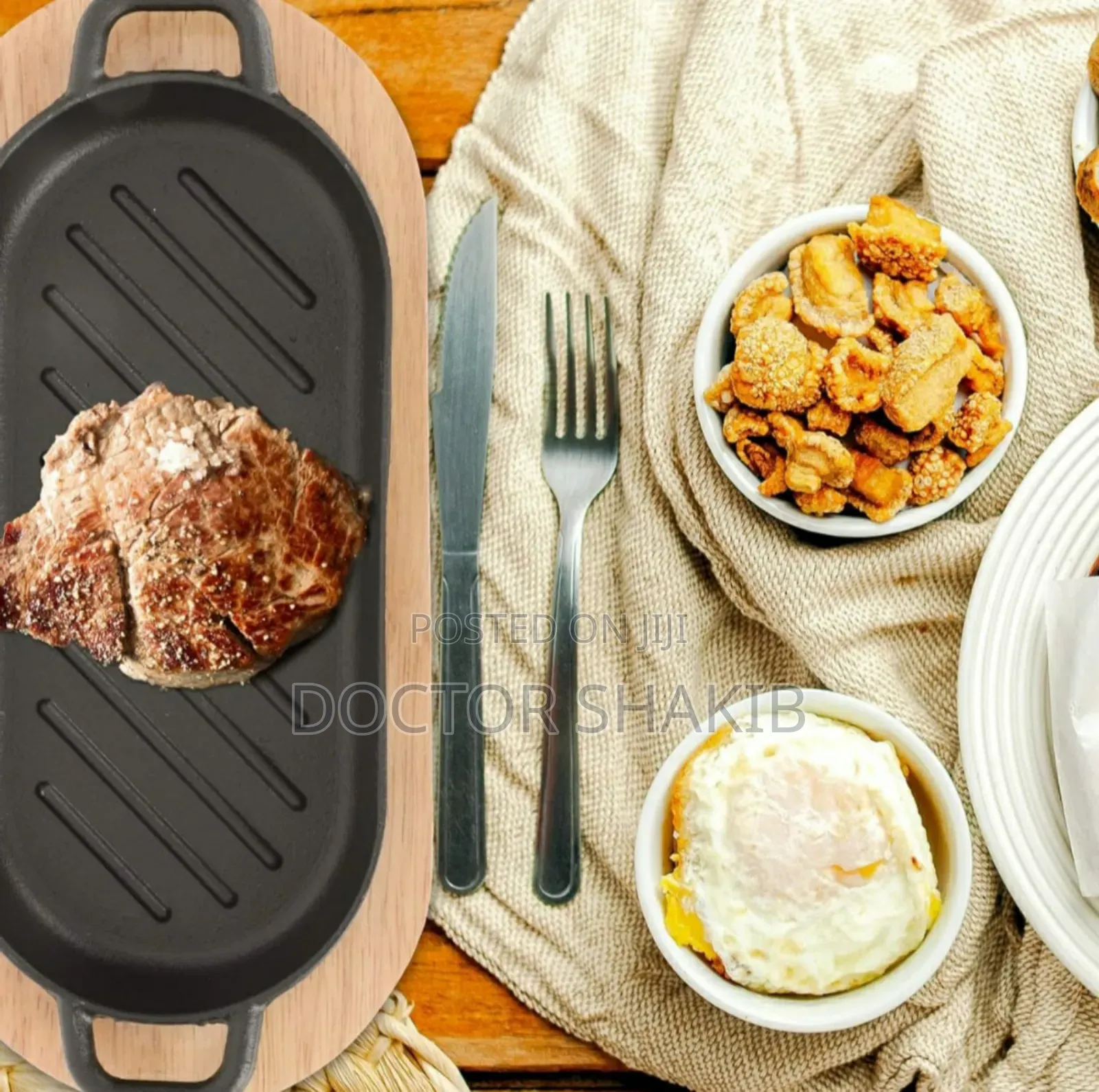 Quality Cast Iron Grizzler Pan With Wooden Base