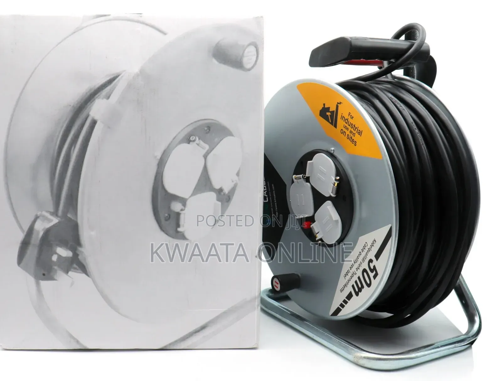 50m Extension Cable Reel, 3-Way Bs Sockets,Rust-Proof,Ergonomic Handle