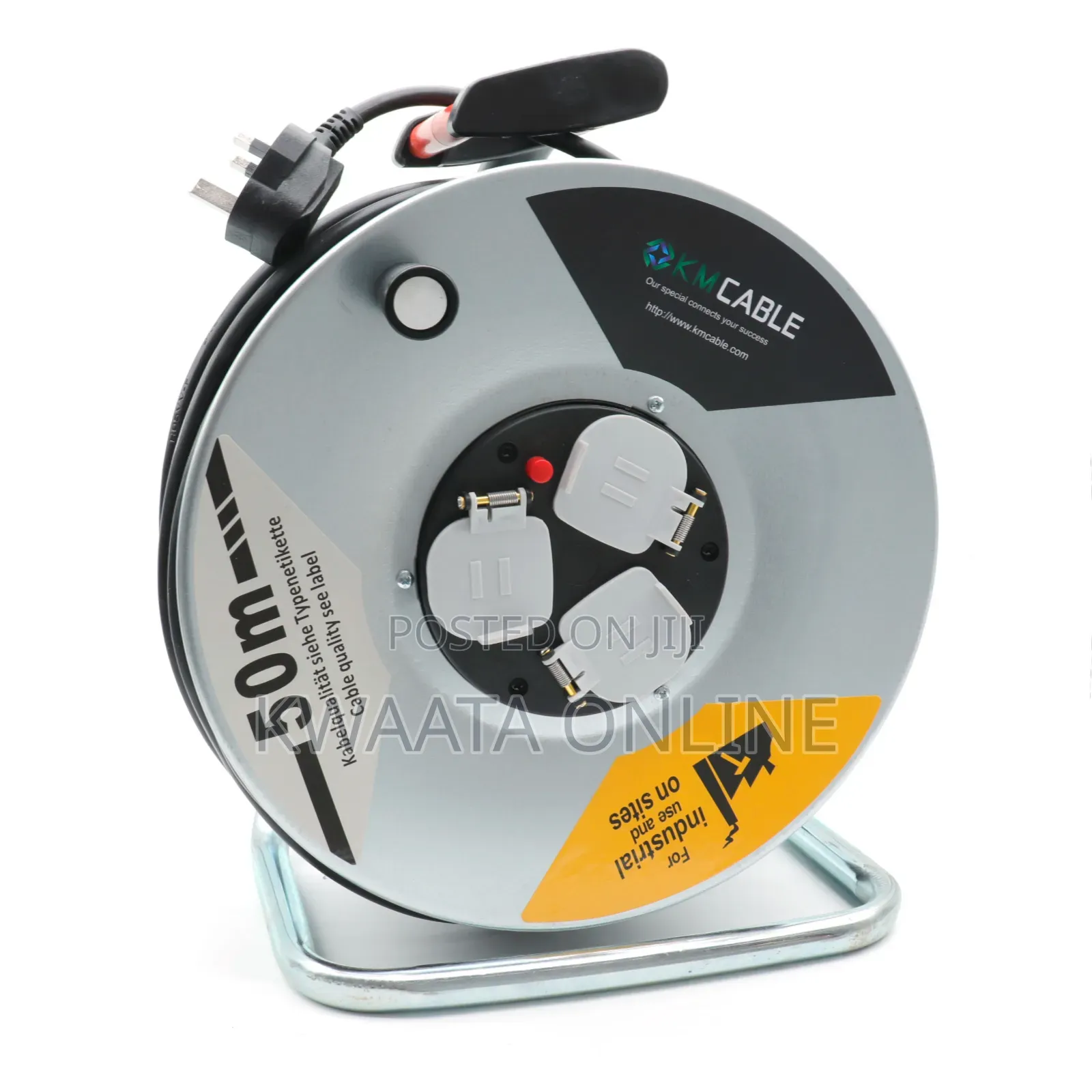 50m Extension Cable Reel, 3-Way Bs Sockets,Rust-Proof,Ergonomic Handle