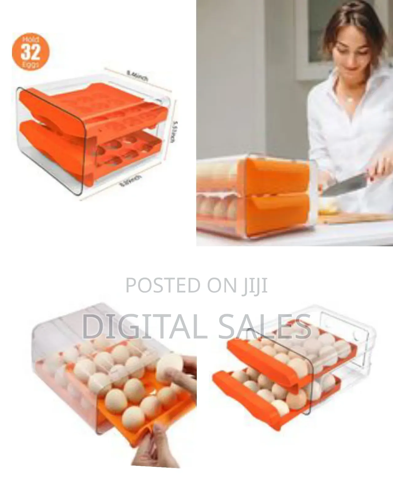 32 Grid Egg Holder for Refrigerator 2-Layer Egg Container Organizer