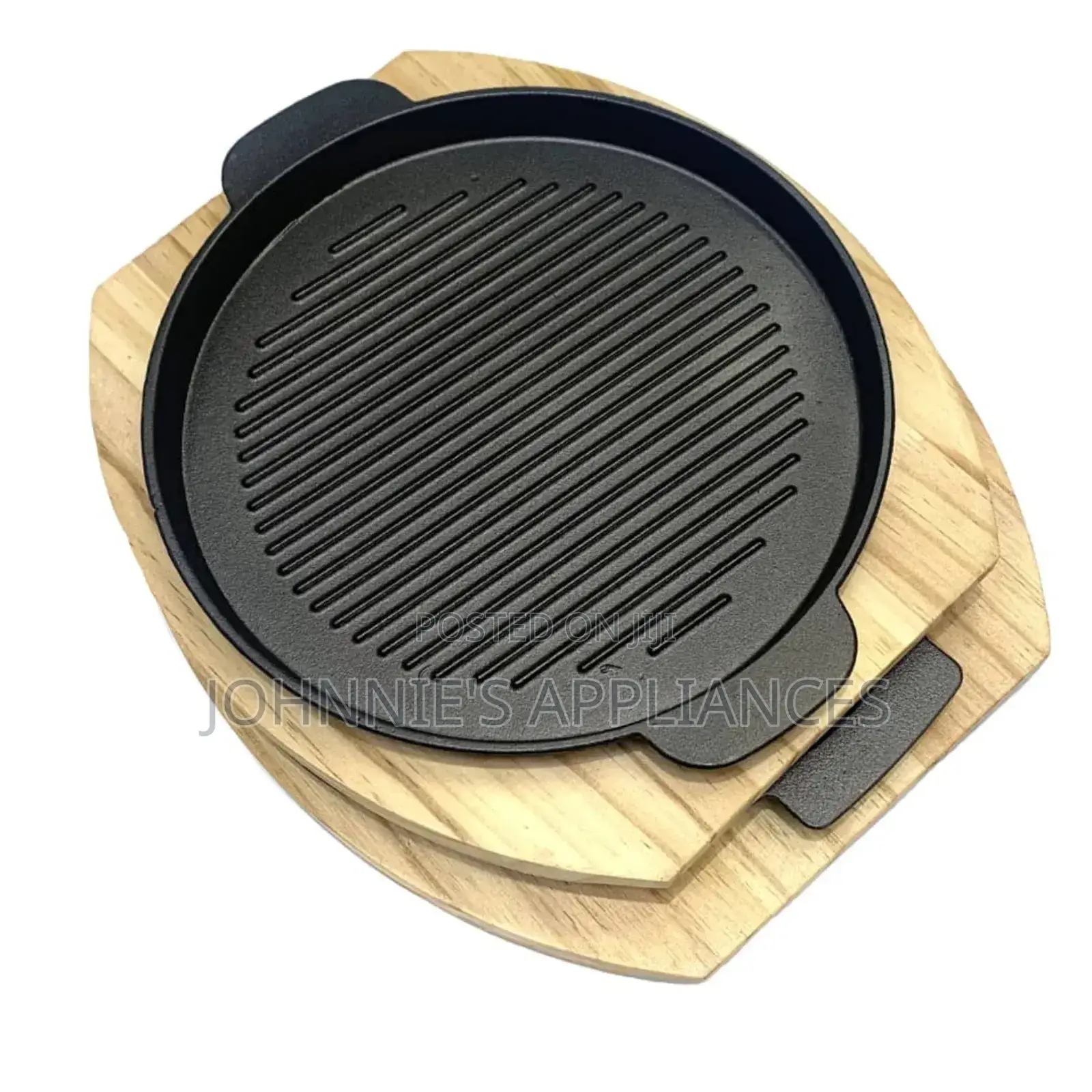 Round Cast Iron Sizzler Plate With Wooden Base – Heavy-Duty Grill Pan