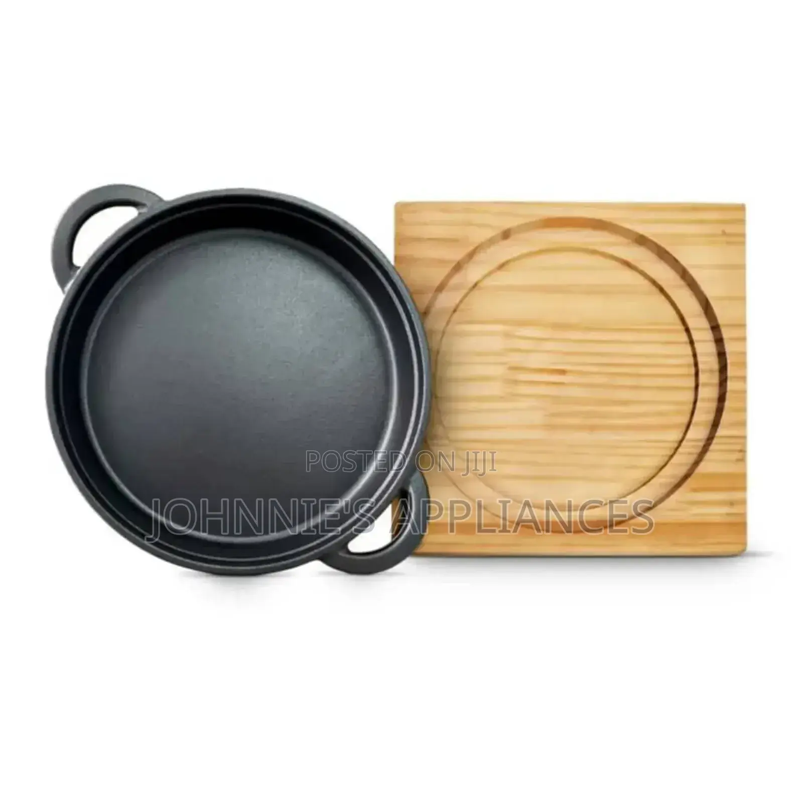 Round Cast Iron Sizzler Plate With Wooden Base – Heavy-Duty Grill Pan