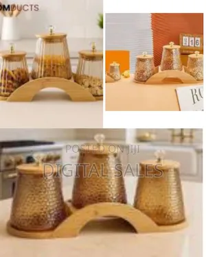 3-Piece Round Airtight Glass Storage Jar Canister Set With Bamboo