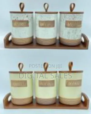 3 Piece Ceramic Canister Set for Spice Tea Coffee Sugar Storage