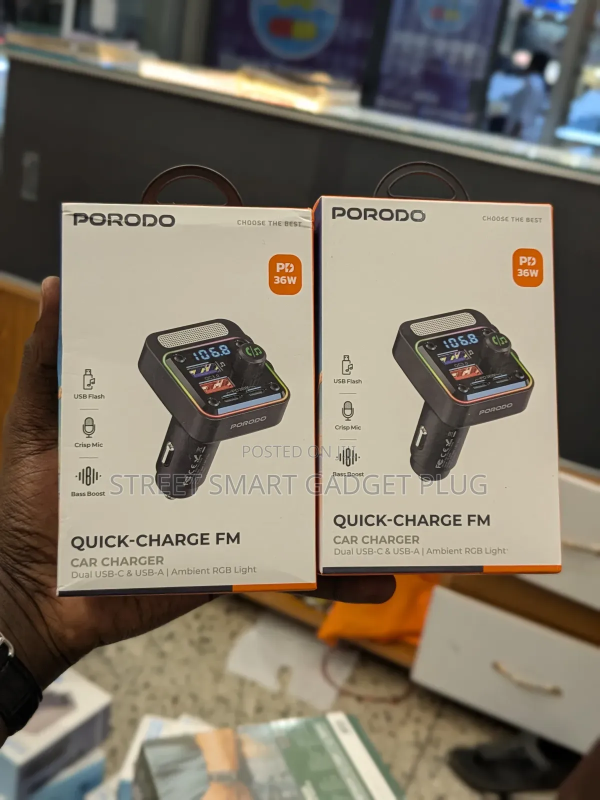 Porodo 36watts Quick Charge Fm Car Charger