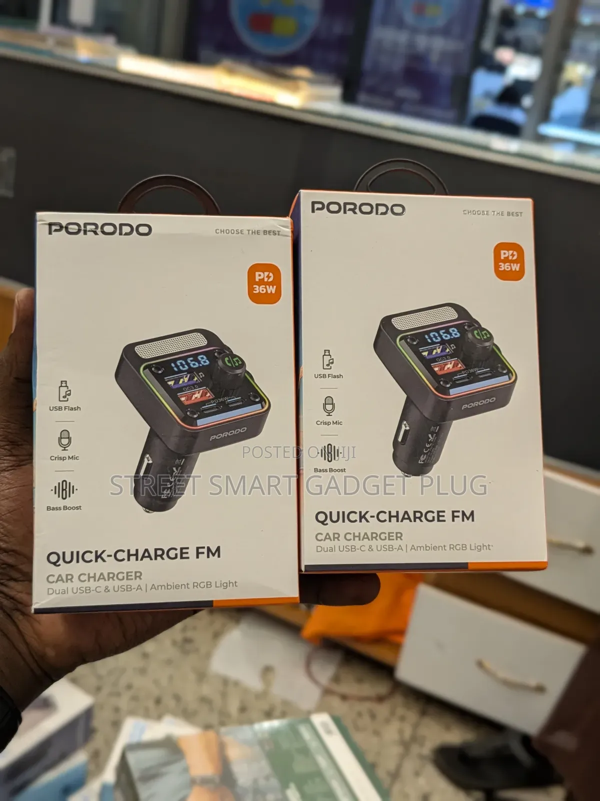 Porodo 36watts Quick Charge Fm Car Charger