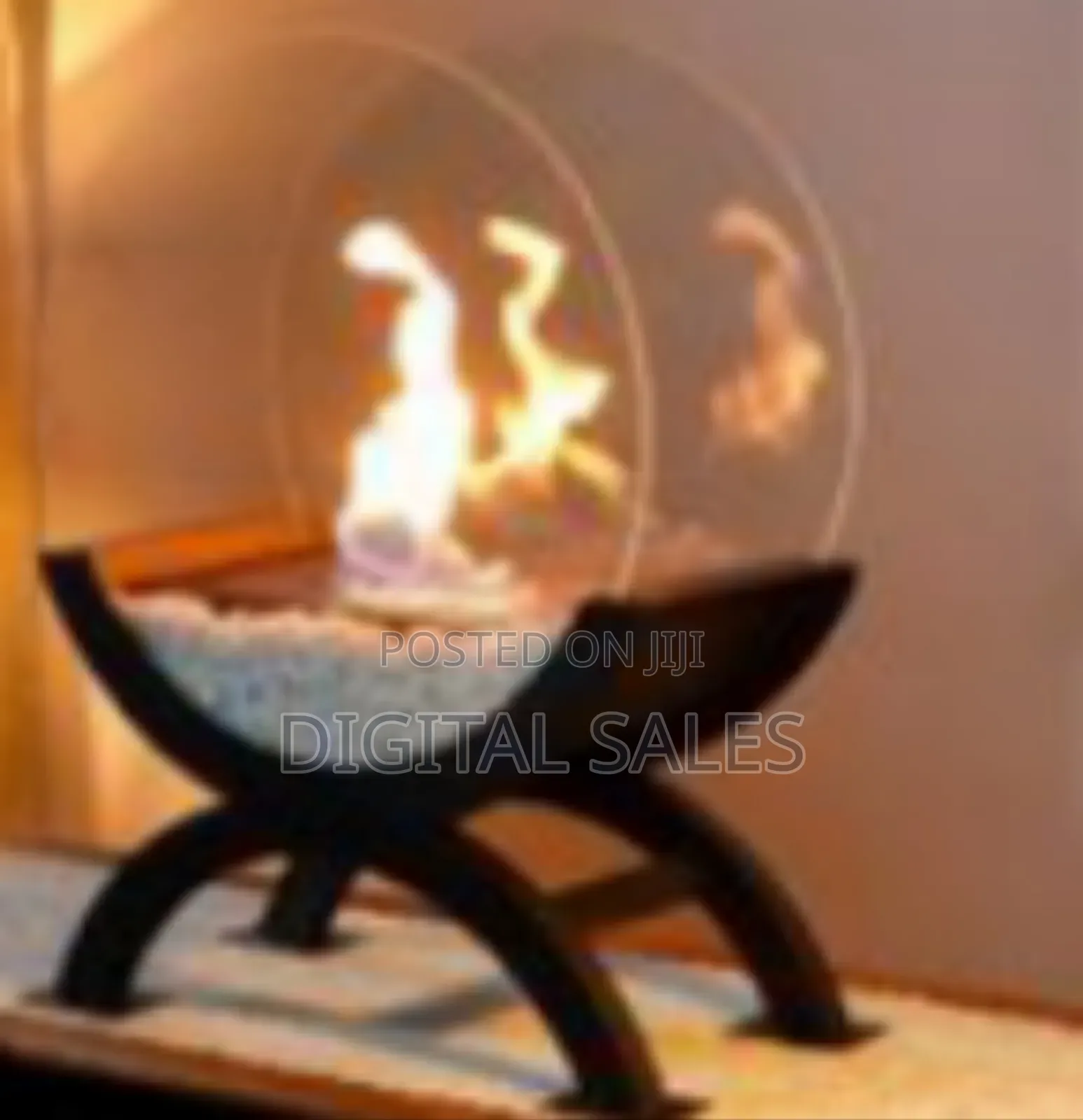 Round Glass Large Tabletop Fireplace 19" H Portable Fire Bowl Pot