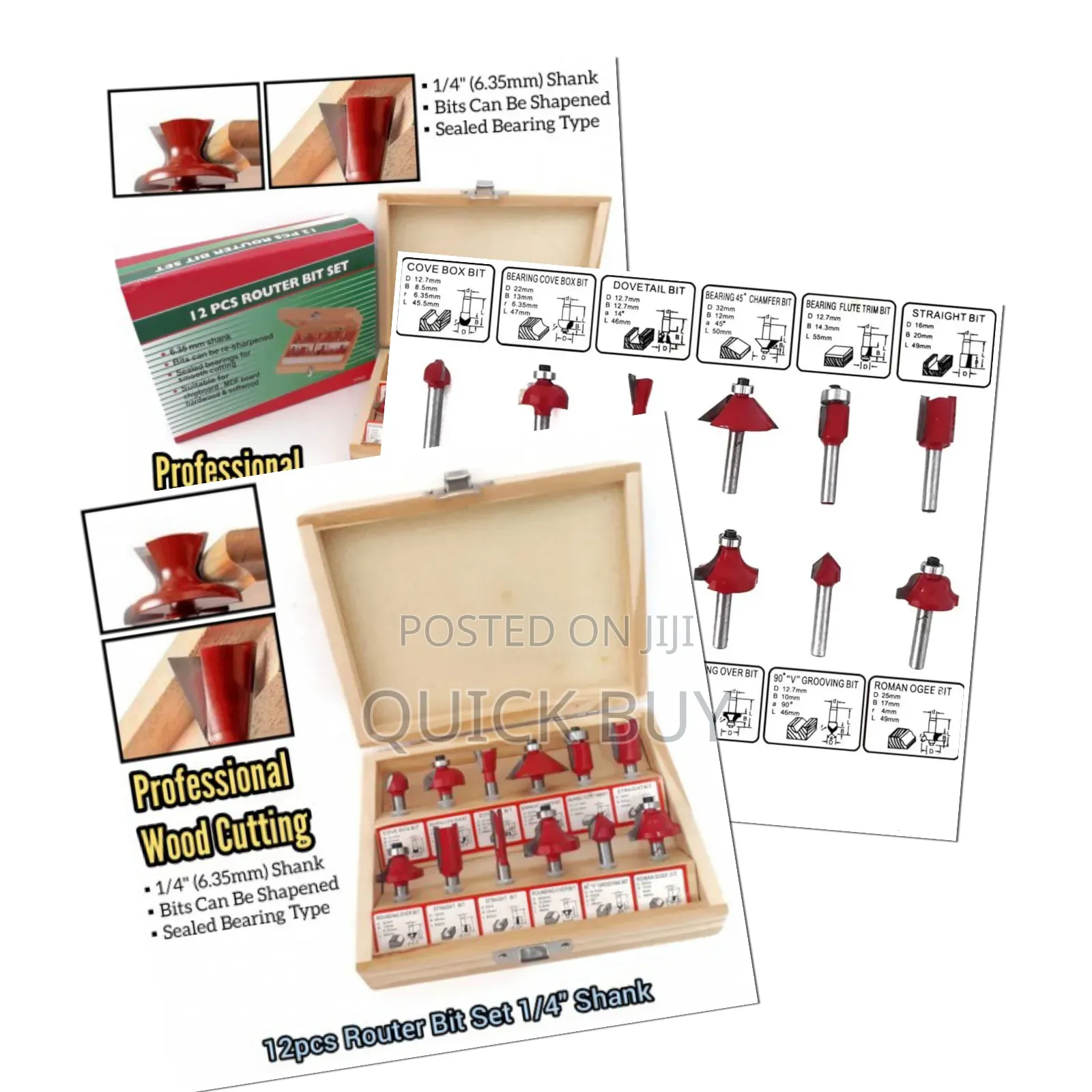 12-piece Router Bit Set With A 6.35 Mm (1/4 Inch) Shank