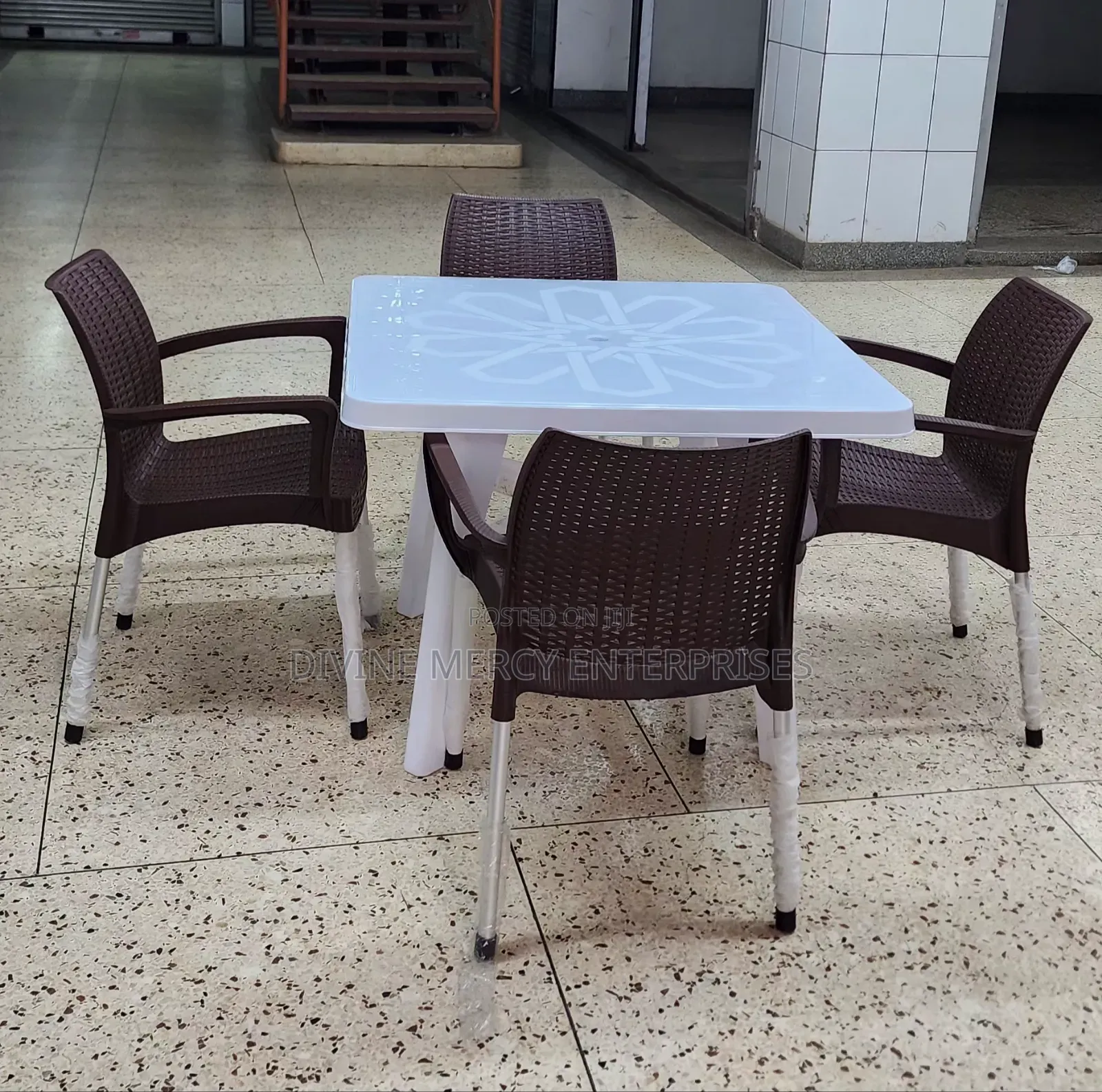 Plastic Bamboo Chairs and Table Set
