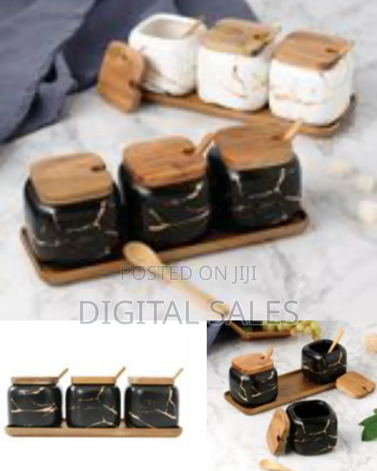 Spice Jars Set Marble Seasoning Box 3pcs Condiment Pots