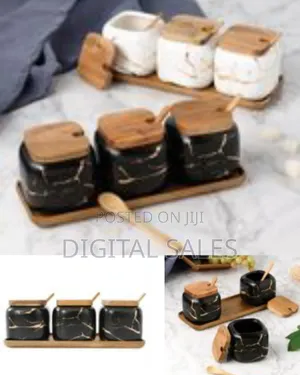 Spice Jars Set Marble Seasoning Box 3pcs Condiment Pots