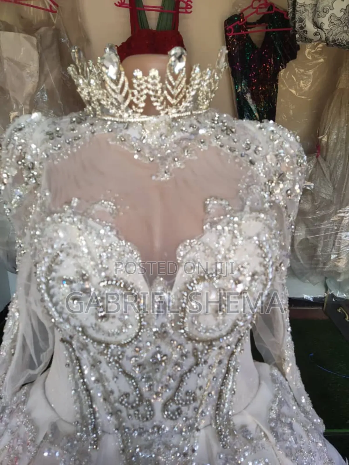 Wedding Dress/ Gown in Cream With Stones and a Beautiful Net Design