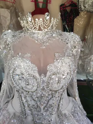 Wedding Dress/ Gown in Cream With Stones and a Beautiful Net Design