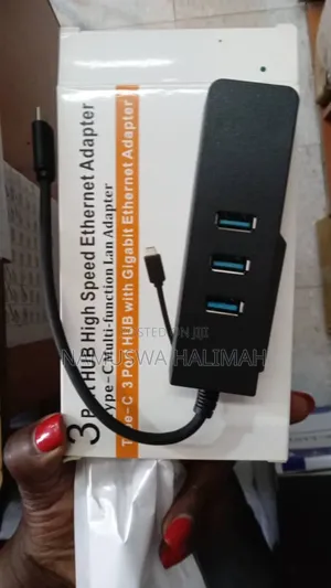 Usb-C 3-Port Hub With a Gigabit Ethernet Adapter.