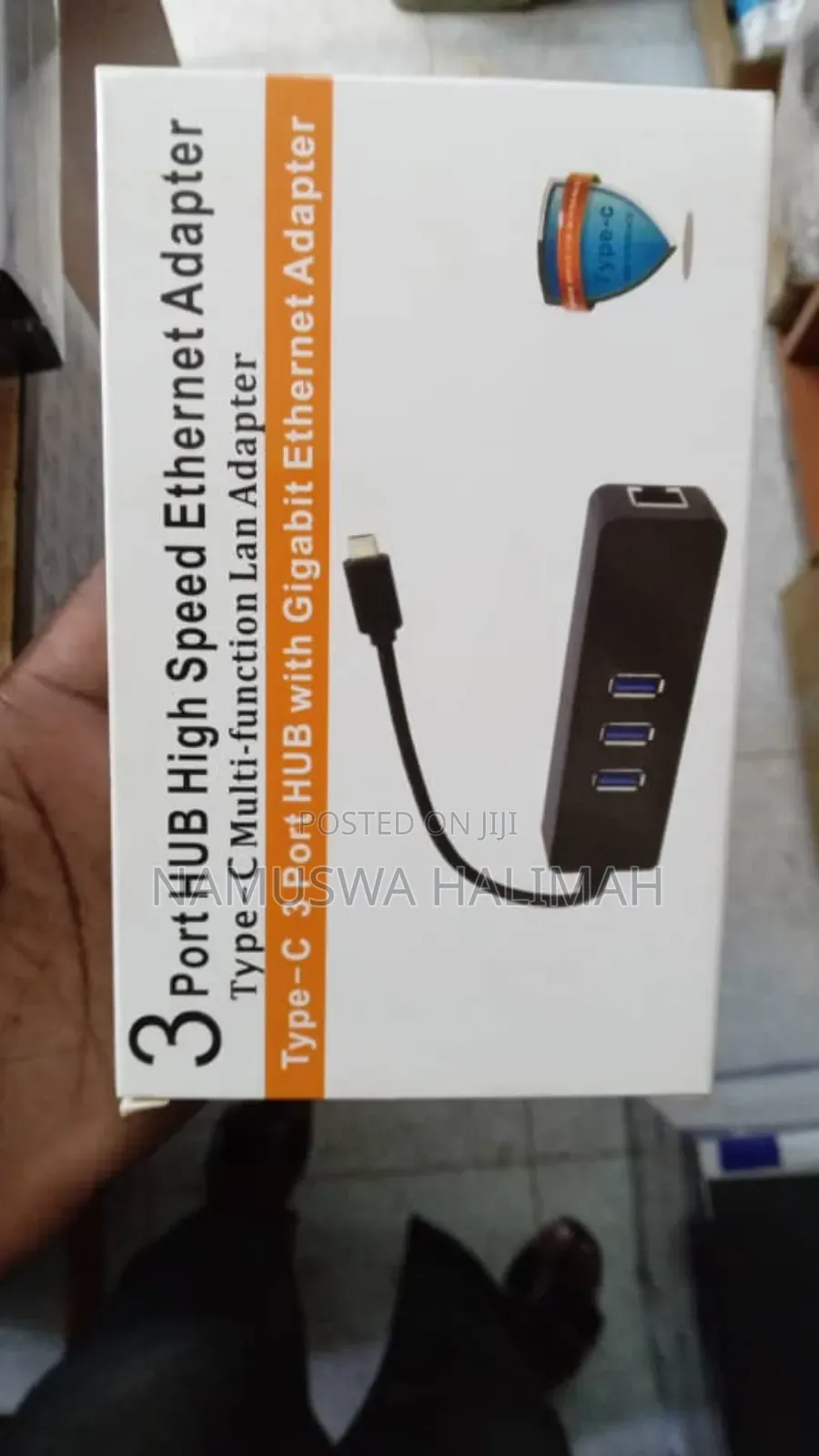 Usb-C 3-Port Hub With a Gigabit Ethernet Adapter.