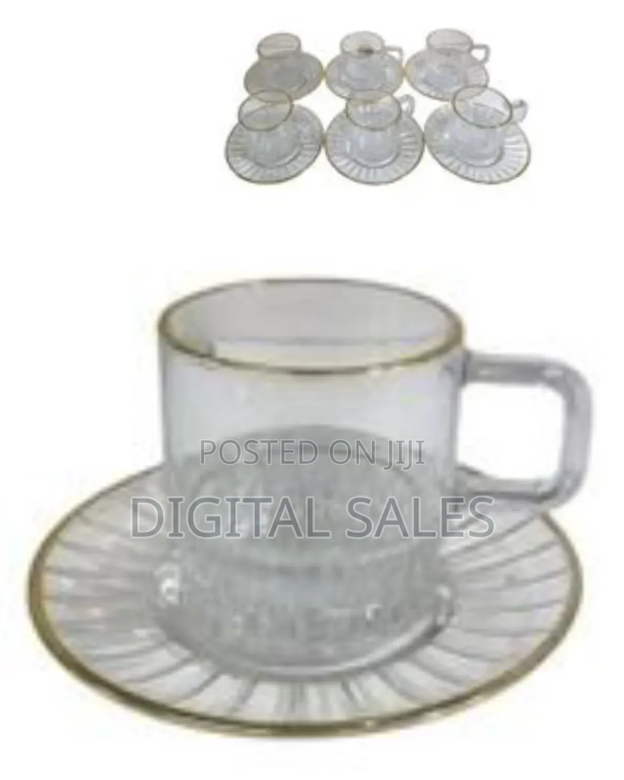 6 Pieces of Gold Line Glass Tea Coffee Cups Mugs and 6 Saucers