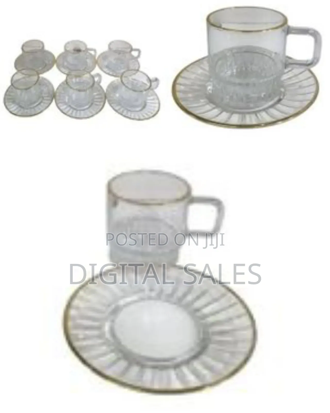 6 Pieces of Gold Line Glass Tea Coffee Cups Mugs and 6 Saucers