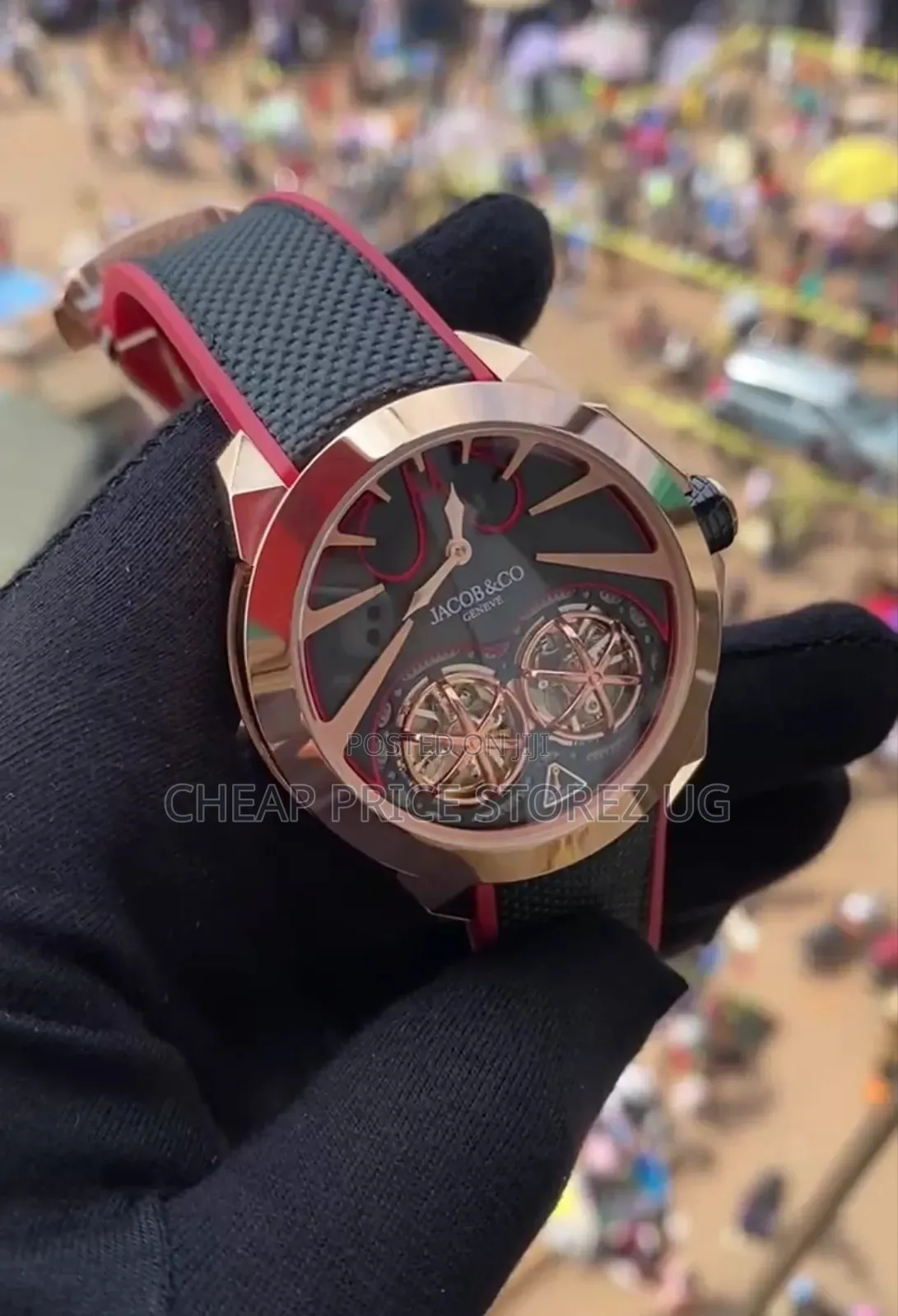 Red Jaboc Co Bugatti Original Watch Rubber Strap Red 