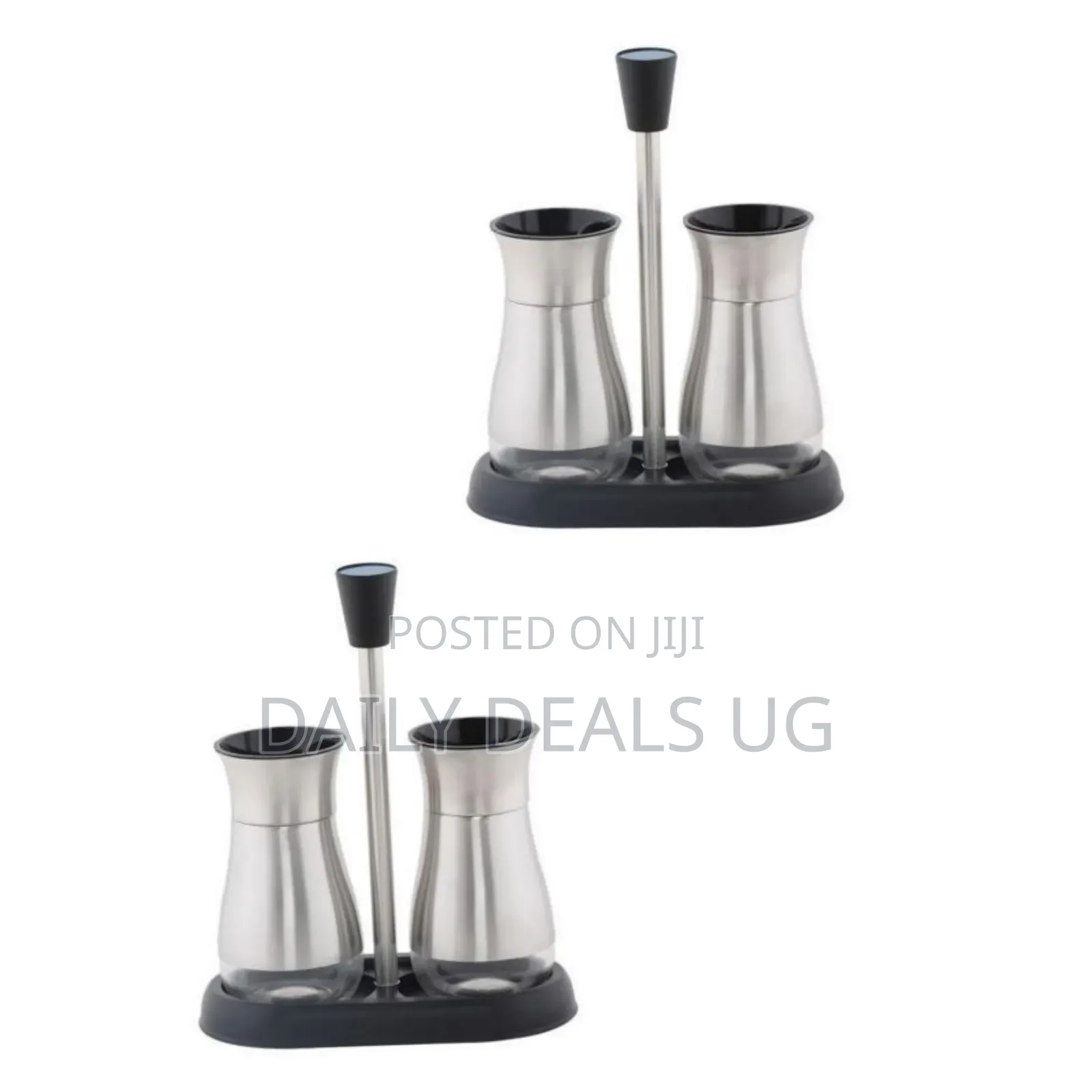 2 Pc Steel and Glass Pepper and Salt Shaker Set-Black