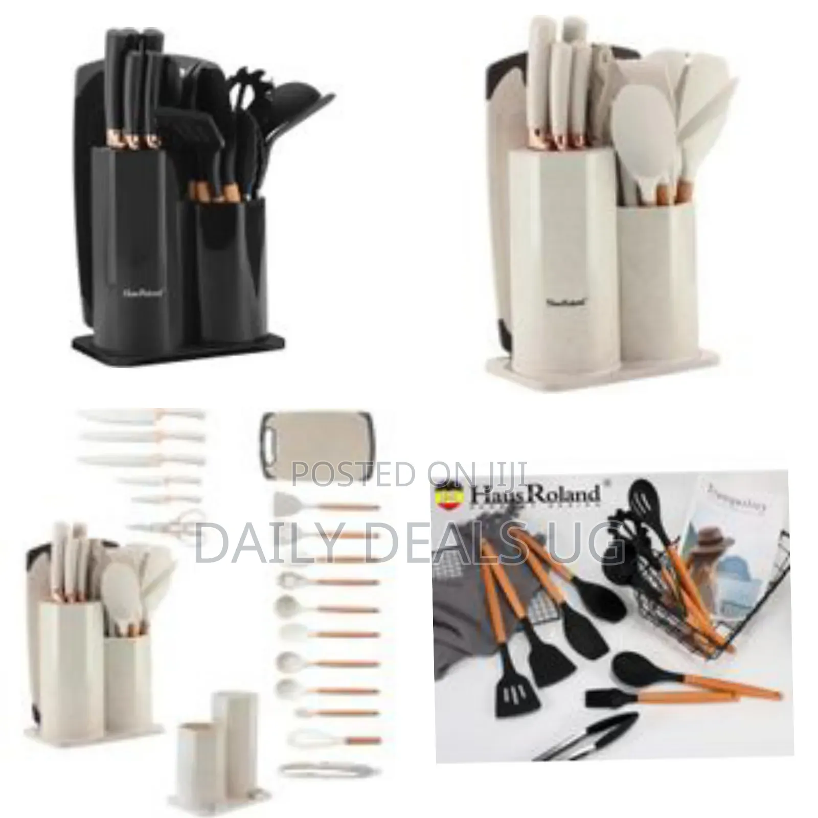 Haus Roland 19 Pieces Knife Set for Kitchen, Includes Tongs, Spoon