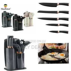 Haus Roland 19 Pieces Knife Set for Kitchen, Includes Tongs, Spoon