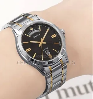  Casio Mens Black Genuine Leather 50m Dress Watch Silver