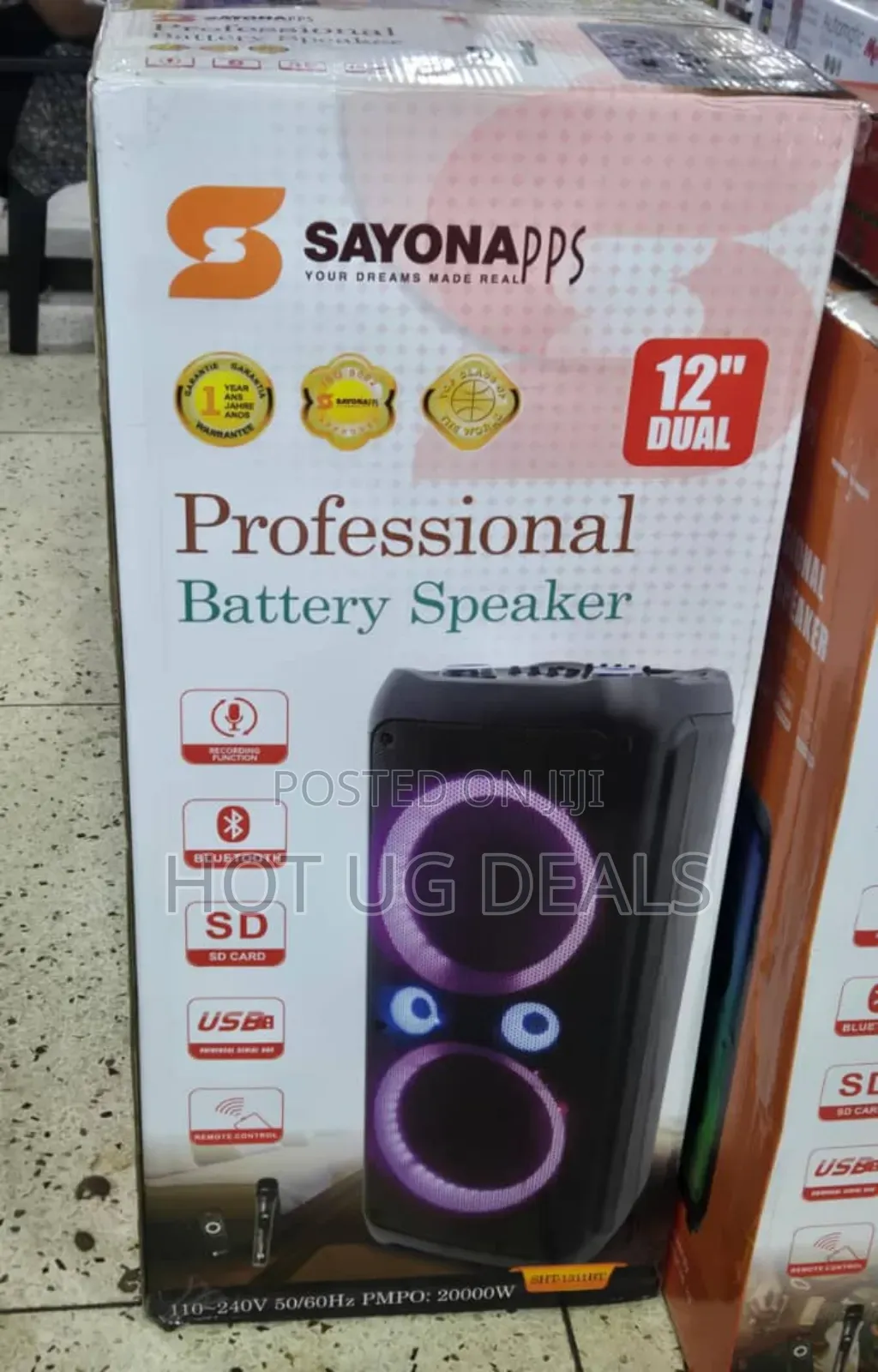 Sayona 12-inch Rechargeable Partybox Bluetooth Speaker
