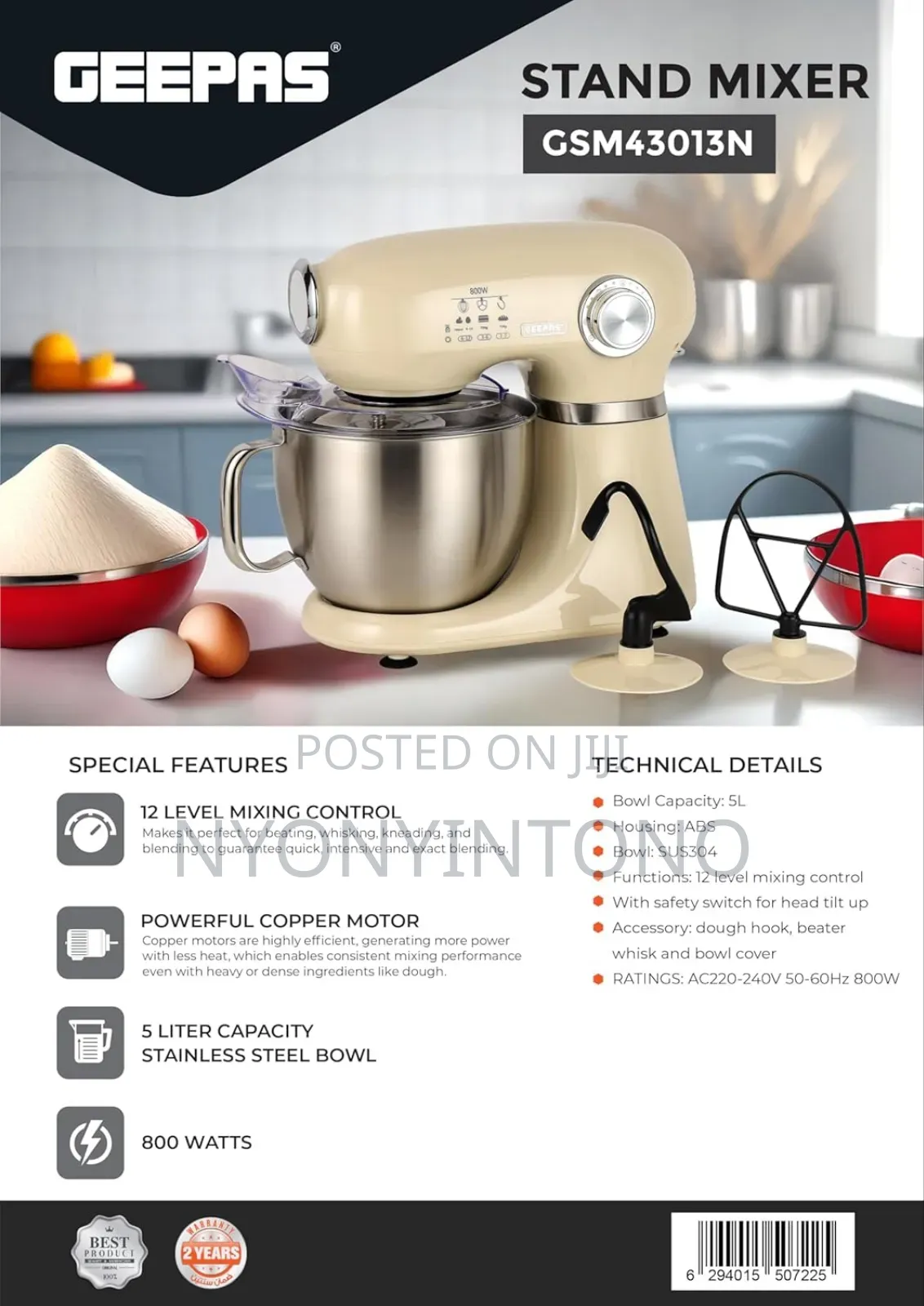 Geepas New Model 800w 5liters Stand Mixer Gsm-43013