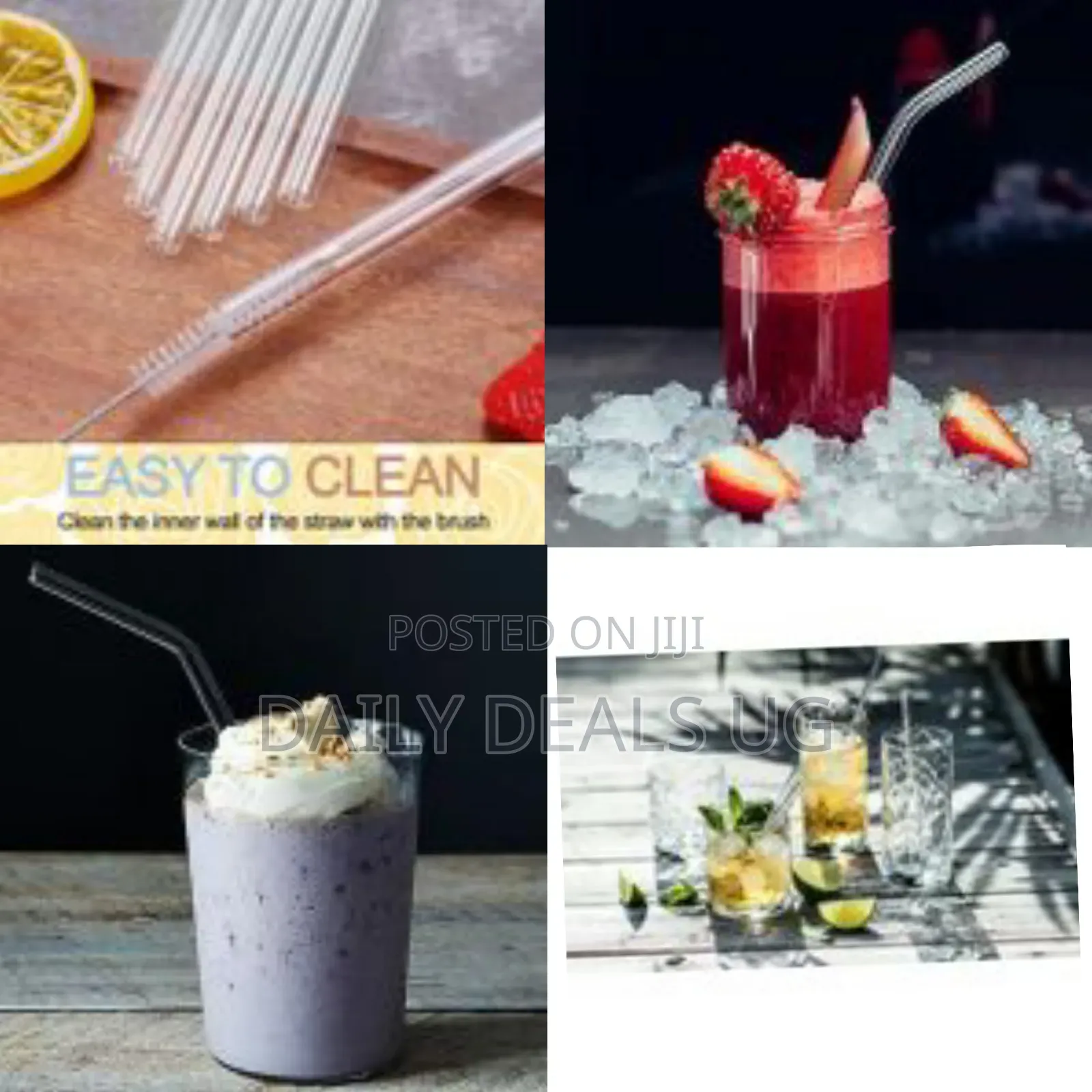 Glass Straw With Straw Cleaning Brush 4 Glass Straws Transparent