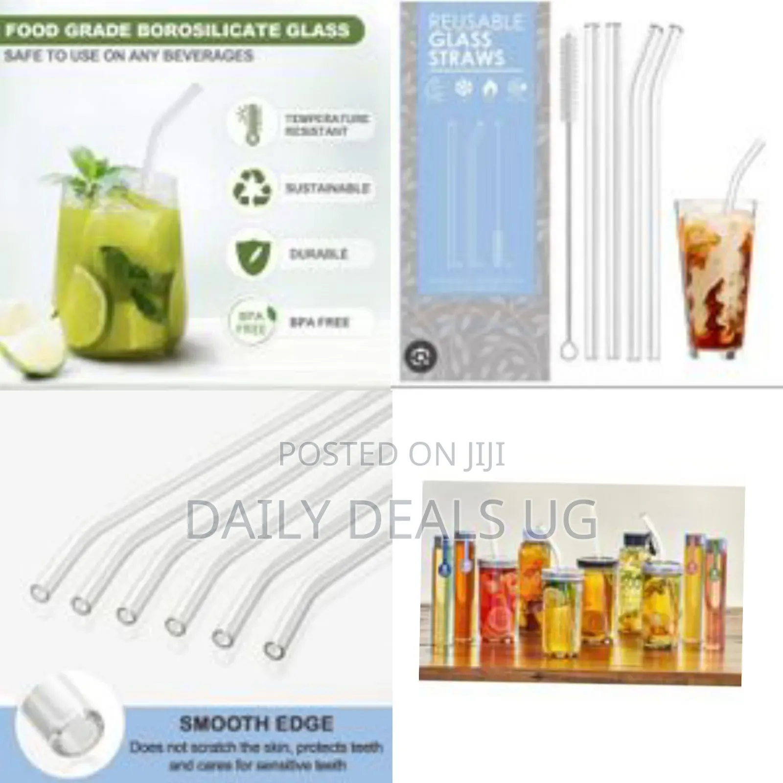 Glass Straw With Straw Cleaning Brush 4 Glass Straws Transparent