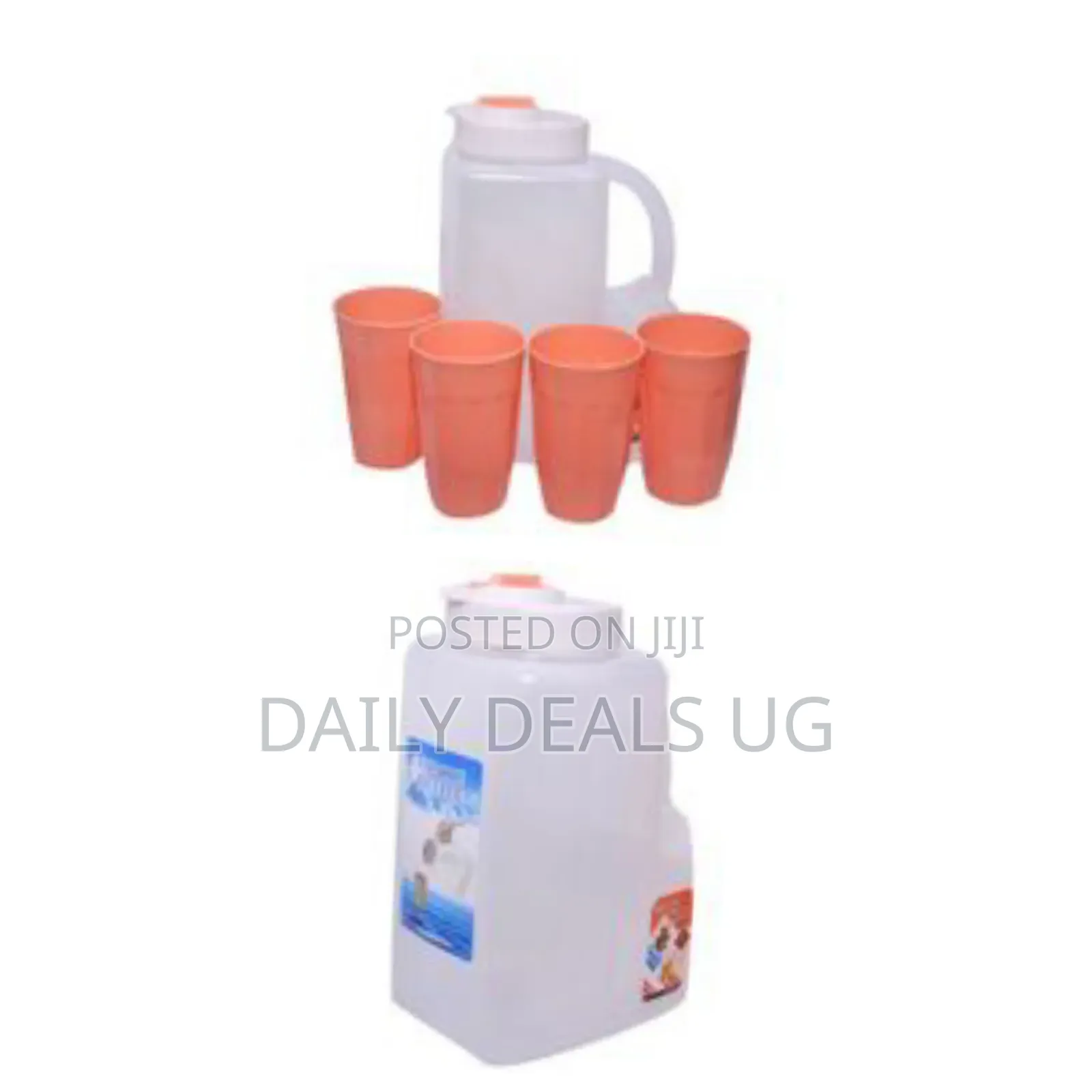Plastic Water Fridge Bottle With 4 Glasses, 4l - Orange