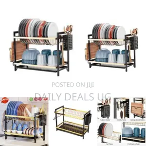 2 Tier Dish Drying Rack Bowl Plate Drainer With Drip Tray, Sink