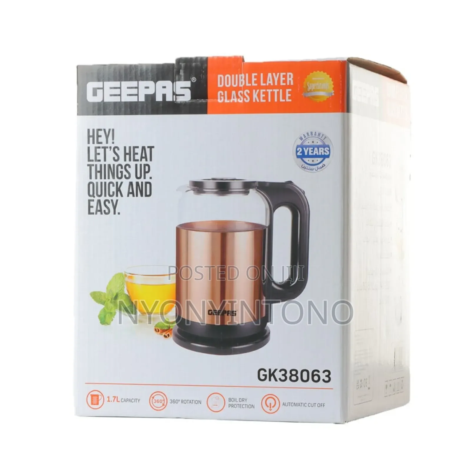 Geepas 1.7l Glass Automatic Cordless Electric Kettle Gk-38063