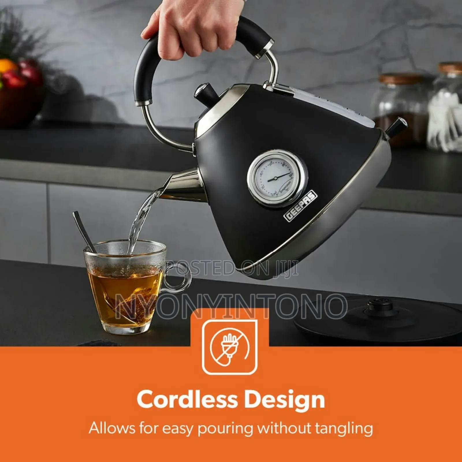 Geepas New Model 1.7l Automatic Cordless Electric Kettle Gk-38073 Bk