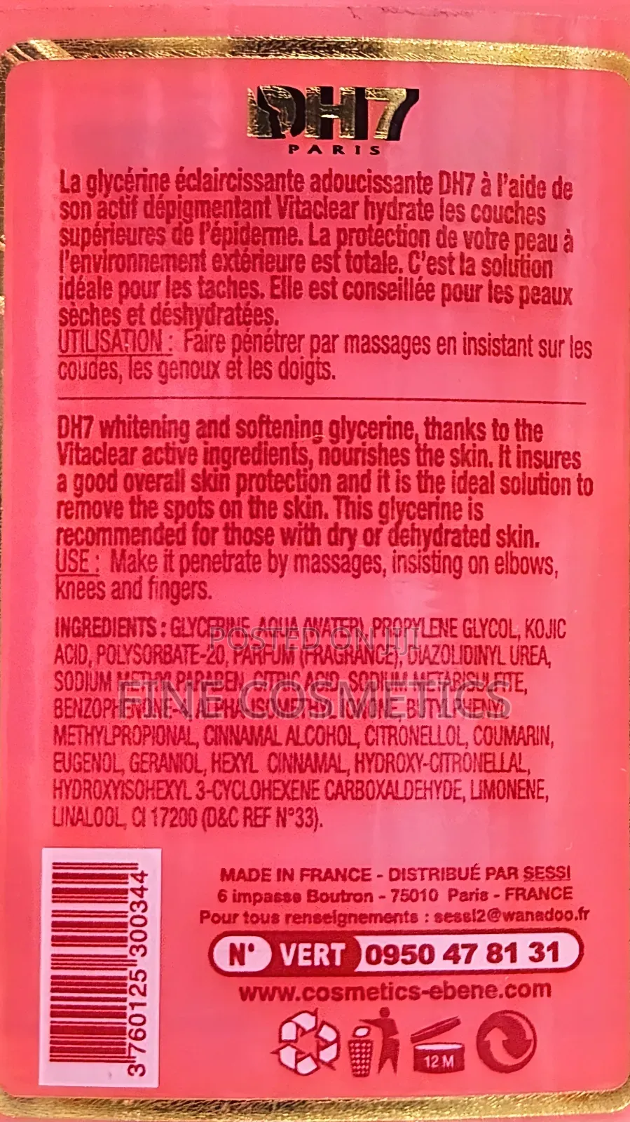 Dh7 Paris Ujana Skin Lightening Vitaclear Skin Marks Remover Glycerine
