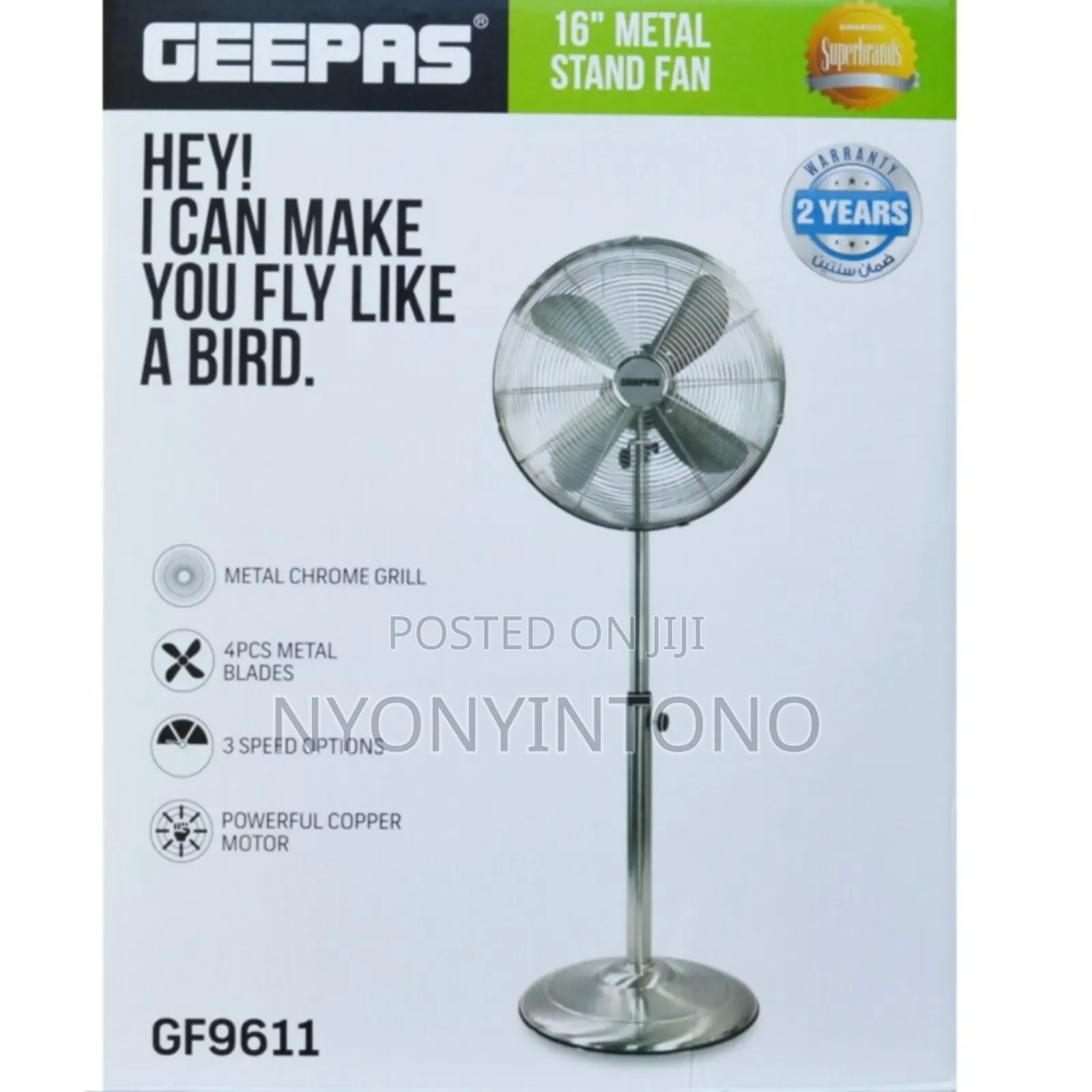 Geepas Fully Metallic 16" Stand Fan With Aluminum Blades Gf9611