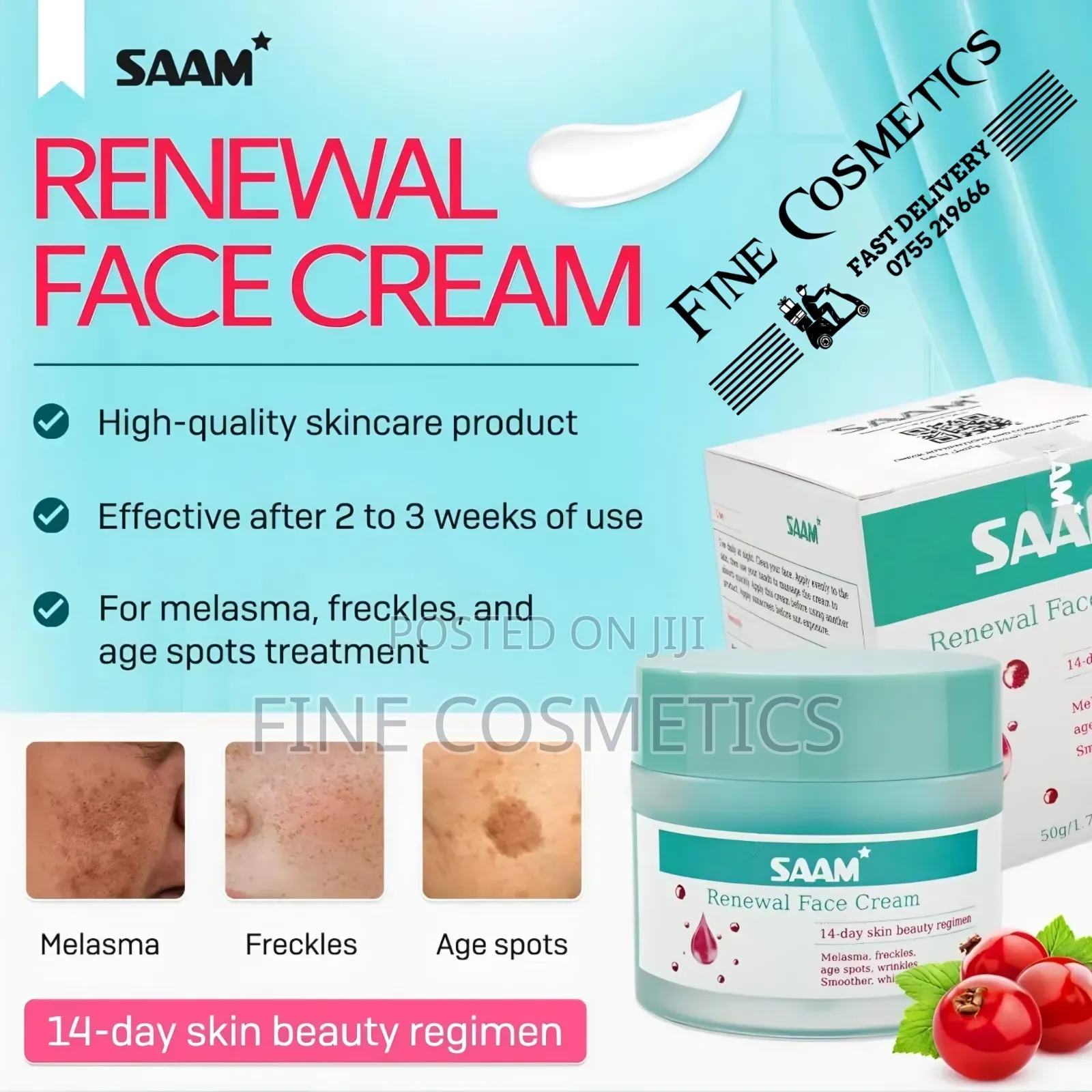 Saam Renewal Face Cream, 14days Skin Beauty Regimen for Skin Blemishes
