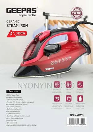 Geepas 2 in 1 Dry and Steam Iron With Ceramic Coating Gsi24026