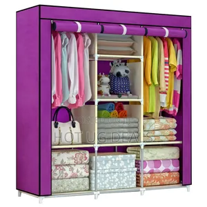 3 Column Cloth & Metallic Frame Portable Wardrobe-multicolour