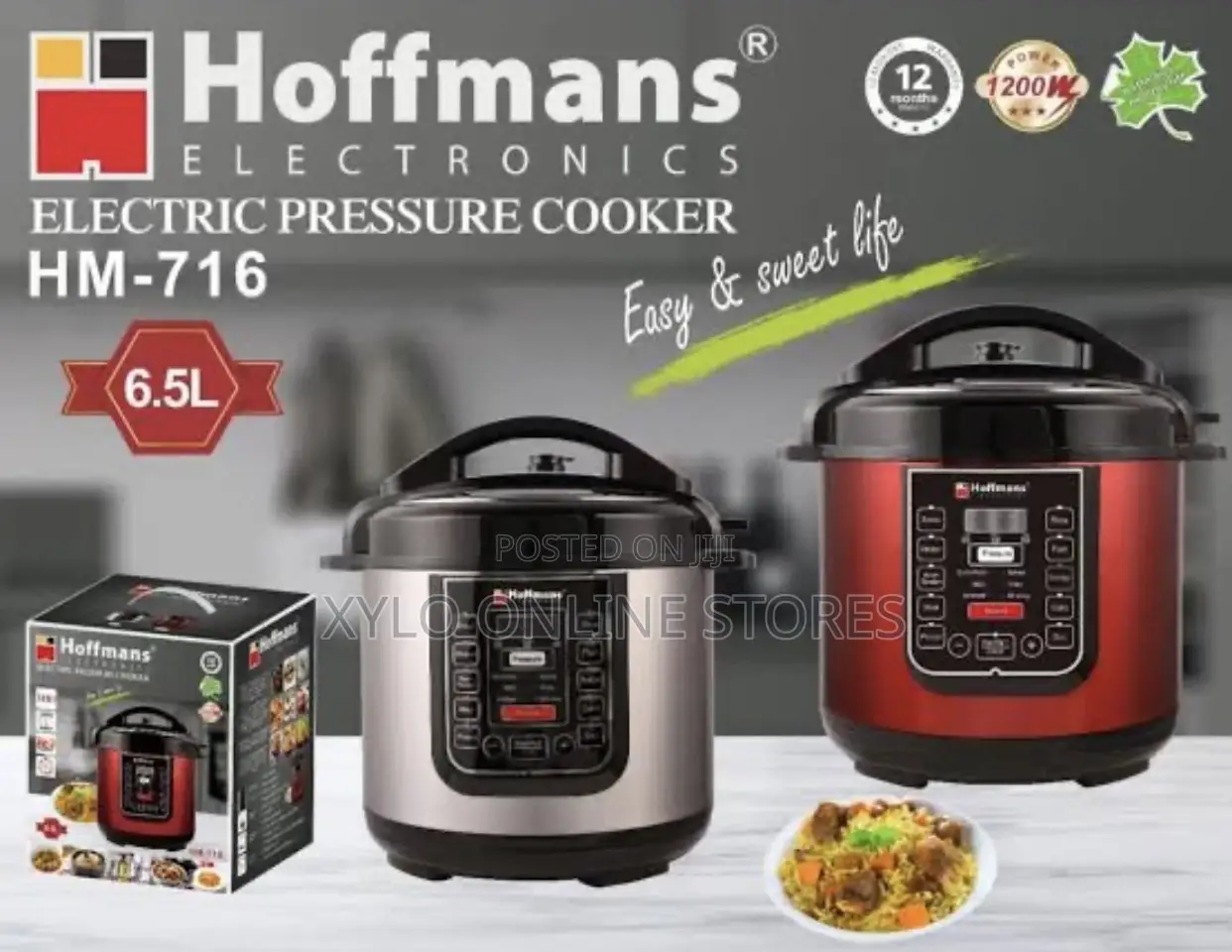 Hoffmans 6.5 Liters 14 in 1 Electric Pressure Cooker Red,Silver